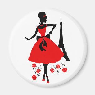 Retro-Rot-Silhouette mit Eiffelturm Magnet