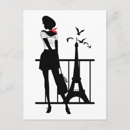 Retro-Rot-Silhouette mit Eiffelturm Postkarte