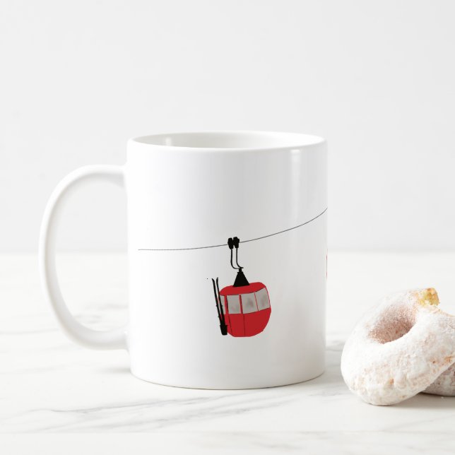 Retro Rot Skilift Gondelbahn Personalisiert Kaffeetasse (Mit Donut)