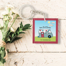 Retro Rot und Aquamariner Camper Schlüsselanhänger