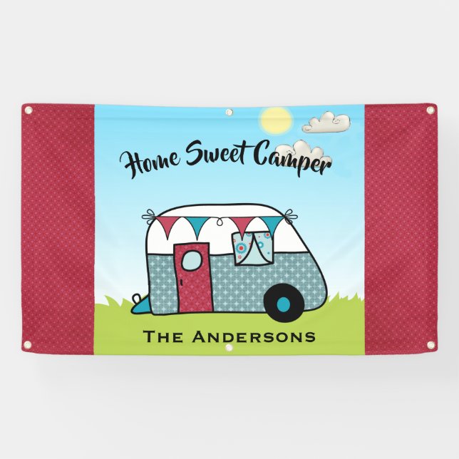 Retro Rot und Aquamariner Campingbanner Banner (Horizontal)