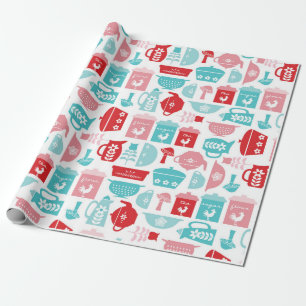 Retro-Rot und Blau Küchenmuster Geschenkpapier