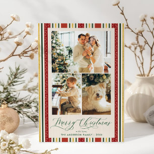Retro Rot und Gold Streifen Frohe Weihnachten 3 Fo