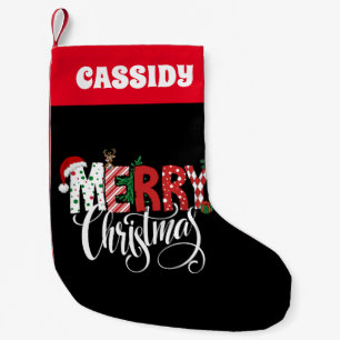 Retro Rot und Schwarz fröhliche Weihnachten Kleiner Weihnachtsstrumpf