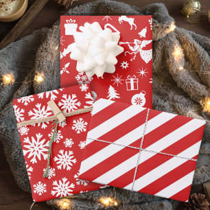 Retro Rot und Weiß Traditionelle Weihnachten Geschenkpapier Set