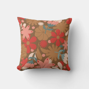Retro-Rot Vintage-Blumenmuster Kissen
