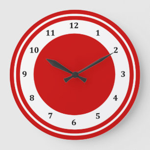 Retro Rot Weiß Kreis Streifen Moderne Zahlen Rund Große Wanduhr