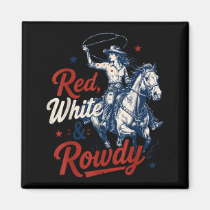 Retro Rot Weiß Und Ausgelassen 4. Juli Rodeo Magnet