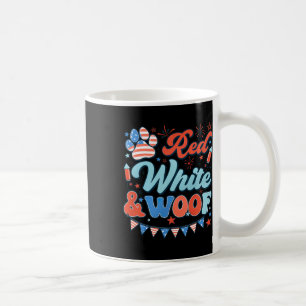 Retro Rot Weiß und Woof Uns Flag Hunde Paw Happy 4 Kaffeetasse