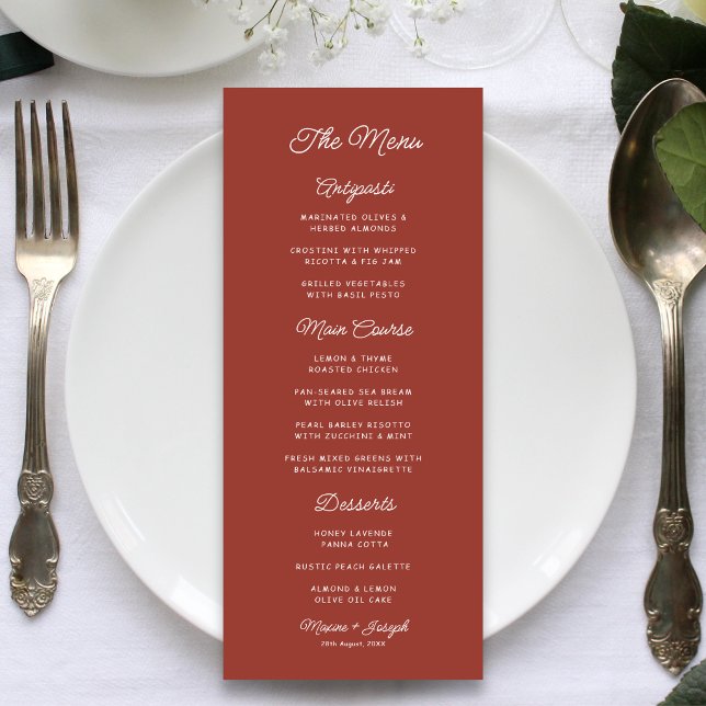 Retro-Rot-Weiße Hochzeit Menükarte (Retro red and white wedding menu creates a nostalgic feel for your reception tables.)