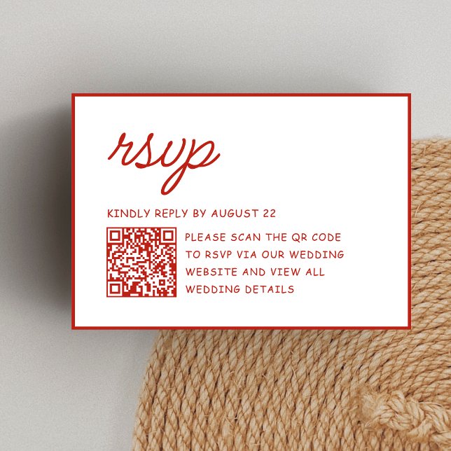 Retro-Rot-Weiße-Hochzeits-QR-Code RSVP Karte (Retro red and white QR code RSVP cards make responding simple while keeping your style.)