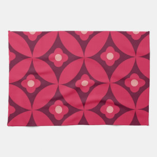 Retro rote Blumen auf mittelalterlichen Kreisen Mu Geschirrtuch
