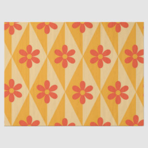 Retro-Rote Blumen auf orangen Vintage-Diamanten Seidenpapier