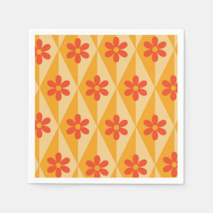Retro-Rote Blumen auf orangen Vintage-Diamanten Serviette