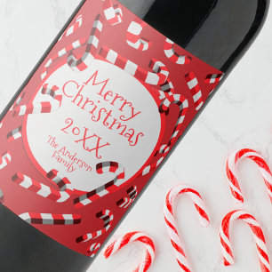 Retro-Rote-Candy-Cane-Familien-Feierparty-Geschenk Weinetikett