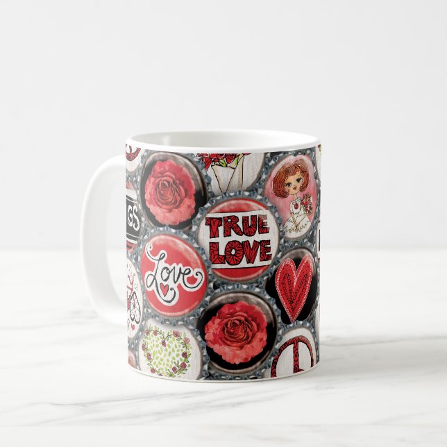 Retro Rote Flora Ein perfektes Wochenende in Love Kaffeetasse (Vorderseite Links)