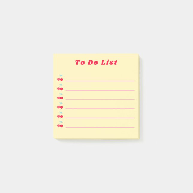Retro-Rote-Kirsch-Punkt-To-Do-Liste-Gelb Post-it Klebezettel (Vorderseite)