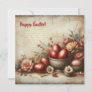 Retro rote Ostereier Aquarell Frühlingsblumen Feiertagskarte