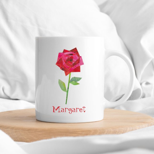 Retro Rote Rose Niedlich Mittleres Jahrhundert Val Kaffeetasse (Cute mid-century typography adds a light note to this elegant handcrafted retro red rose.
)
