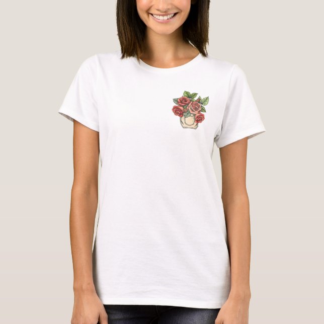Retro-Rote Rosen in Pocket T-Shirt (Vorderseite)