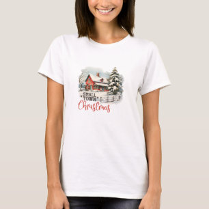 Retro rote Scheune Kleinstadt Weihnachtswelt gemüt T-Shirt