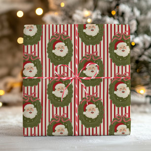 Retro-Rote Streifen Lustiges Santa-Gesicht Weihnac Geschenkpapier