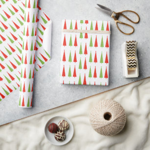 Retro Rote und grüne Weihnachtsbaumen Geschenkpapier