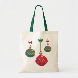Retro Rote und grüne Weihnachtsschmuck Tragetasche