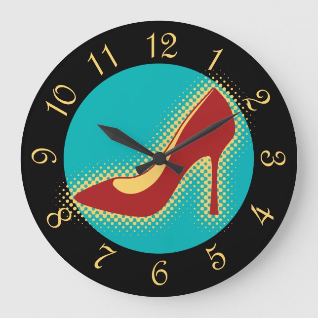 Retro roter Absatz-Schuh Große Wanduhr (Vorderseite)