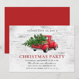 Retro roter Bauernhof-LKW Birkenrinden-Weihnachtsf Einladung