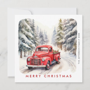 Retro-Roter-Bauernhof-LKW-Weihnachtsbaum-Gruß Feiertagskarte
