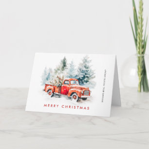 Retro-Roter-Bauernhof-LKW-Weihnachtsbaum-Unternehm Feiertagskarte