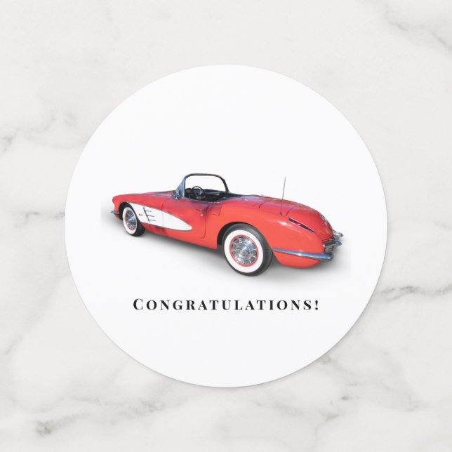 Retro roter Cabrio Corvette Konfetti (Mittel Rückseite)