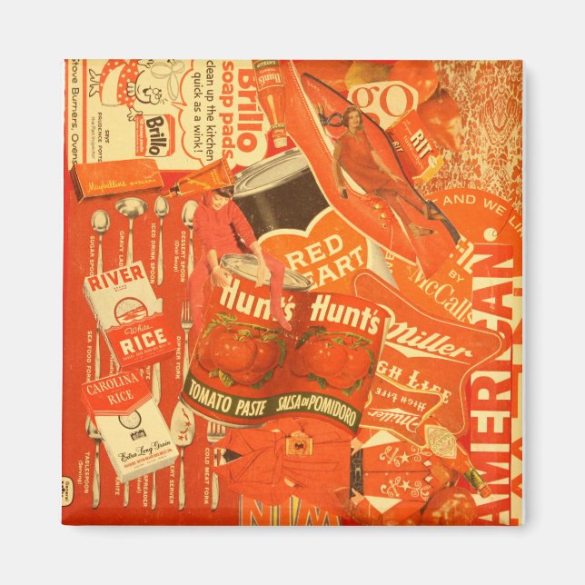 Retro roter Collage-Magnet Magnet (Vorne)