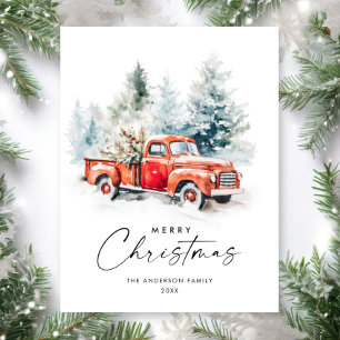 Retro roter Farmtruck Weihnachtsgruß Urlaub Postkarte