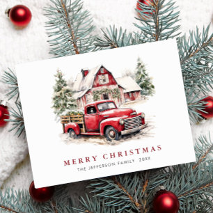 Retro roter Farmtruck Weihnachtsgruß Urlaub Postkarte