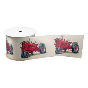 Retro-Roter Landwirtstraktor mit Augen Satinband