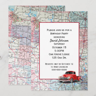 Retro roter LKW auf Karte für Party