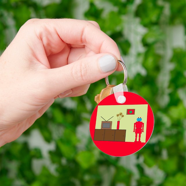 Retro-Roter Roboter Mid-Century-Modern Minimalist Schlüsselanhänger (Von Creator hochgeladen)