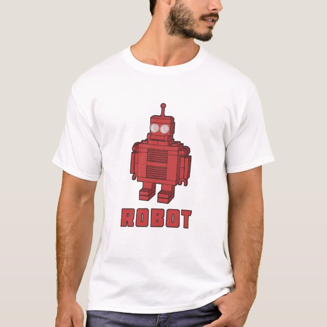 Retro roter Roboter T-Shirt (Vorderseite)