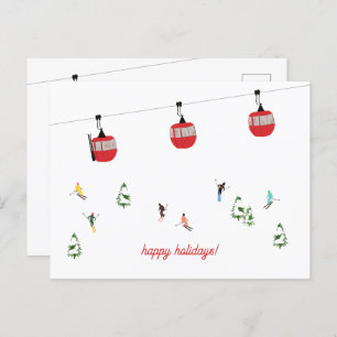 Retro Roter Skilift Gondelbahn Postkarte