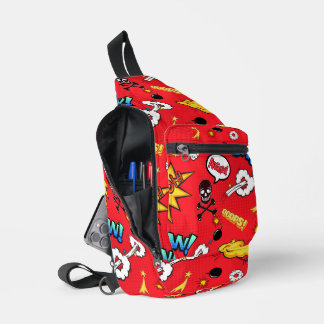 Retro-Rotes-Comic-Book-Pop-Art-Explosion-Muster Crossbody Bag
