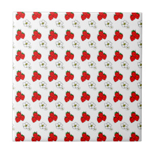 Retro-Rotes-Erdbeer- und Blumenmuster Fliese