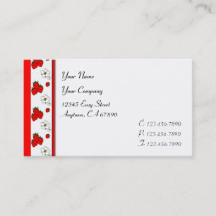 Retro-Rotes Erdbeer- und Blumenmuster-Template Visitenkarte