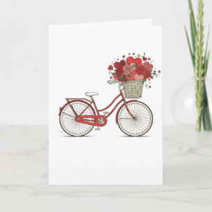 Retro-Rotes Fahrrad mit Rosen und Herzen Blumige K Karte