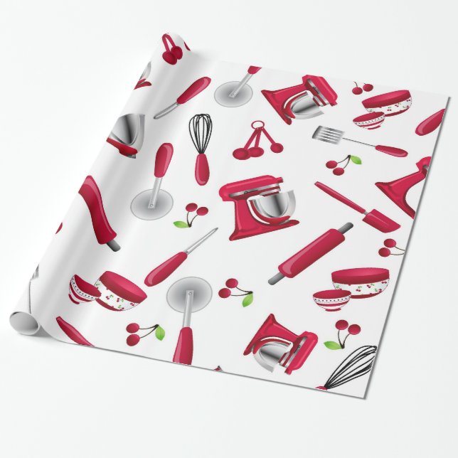 Retro rotes Küchen-Gerät Geschenkpapier (Ungerollt)