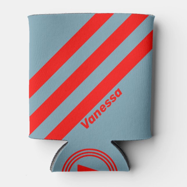 Retro Rotes Meer Drei Streifen mit Namen Dosenkühler (Vorderseite)