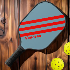 Retro Rotes Meer Drei Streifen mit Namen Pickleball Schläger
