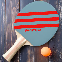 Retro Rotes Meer Drei Streifen mit Namen Tischtennis Schläger