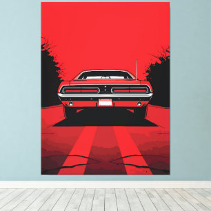 Retro rotes Muscle-Car-Heck Pop-Art-Illustration Leinwanddruck